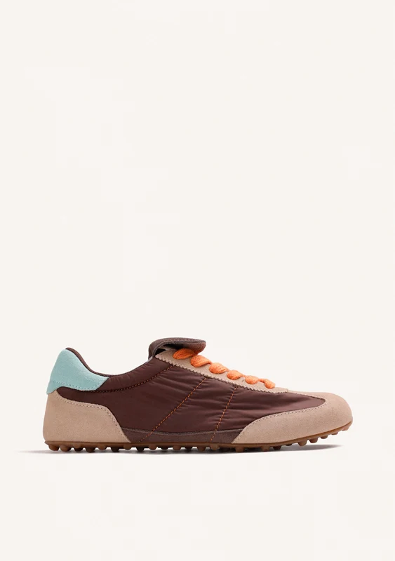 BROWN LEATHER AND NYLON SNEAKERS 40