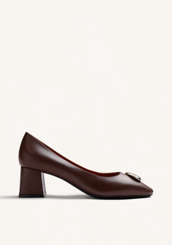 BROWN HEEL SHOES WITH JEWEL 38