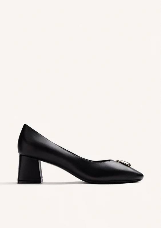 BLACK LEATHER HEEL SHOES WITH JEWEL 38