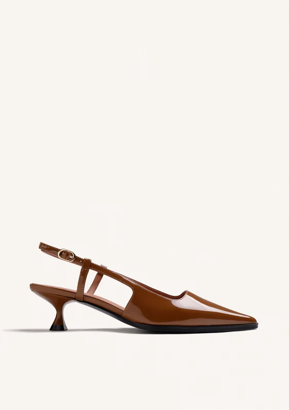 CAMEL OPEN-BACK PATENT EFFECT HEEL SHOES 38