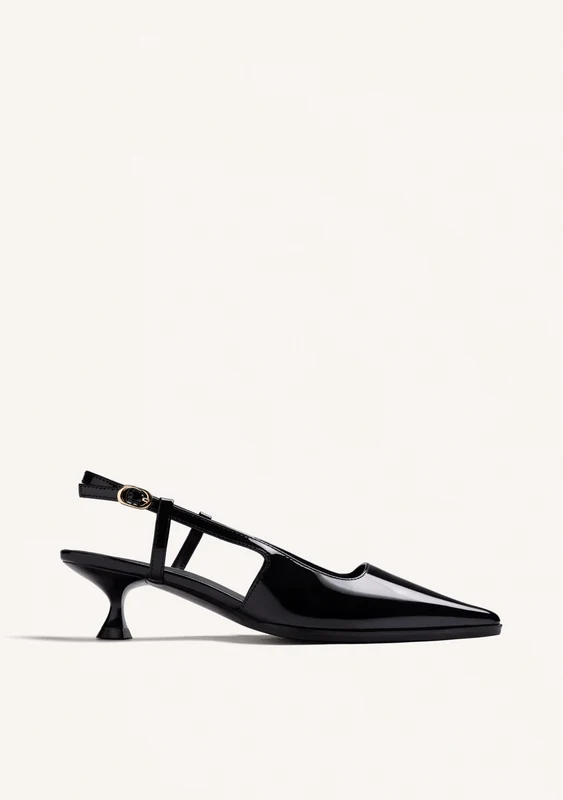 BLACK OPEN-BACK PATENT EFFECT HEEL SHOES 40