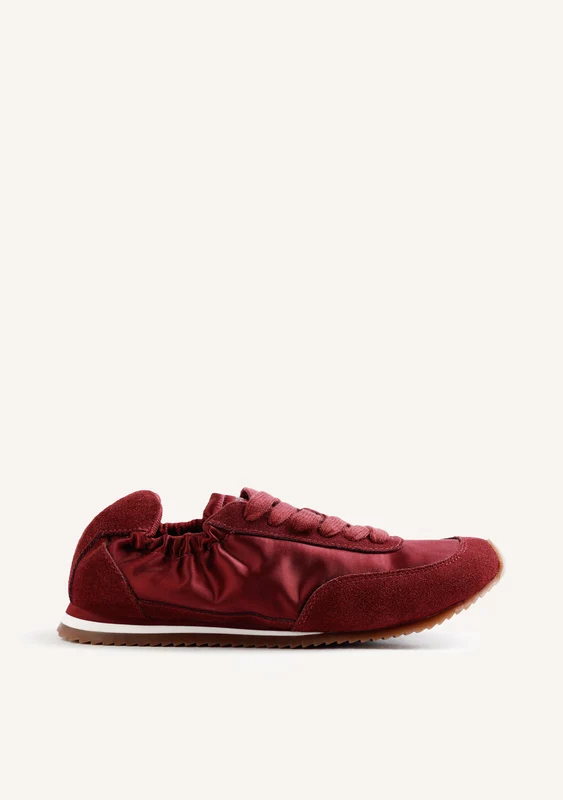 BURGUNDY LEATHER AND SATIN SNEAKERS 40