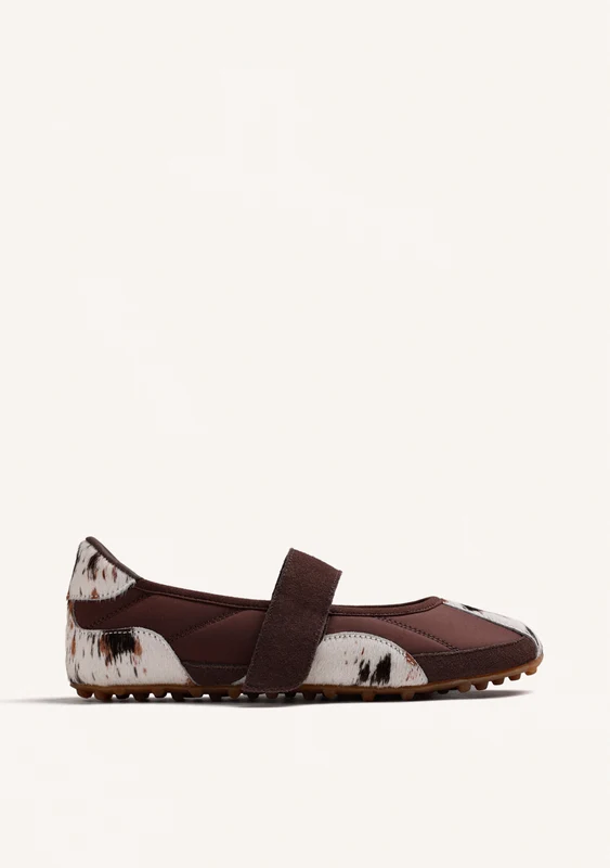 SPORTY LEATHER BALLET FLATS WITH ANIMAL PRINT 38