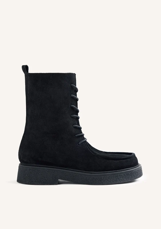 BLACK MILITARY STYLE SUEDE LEATHER BOOTS 39