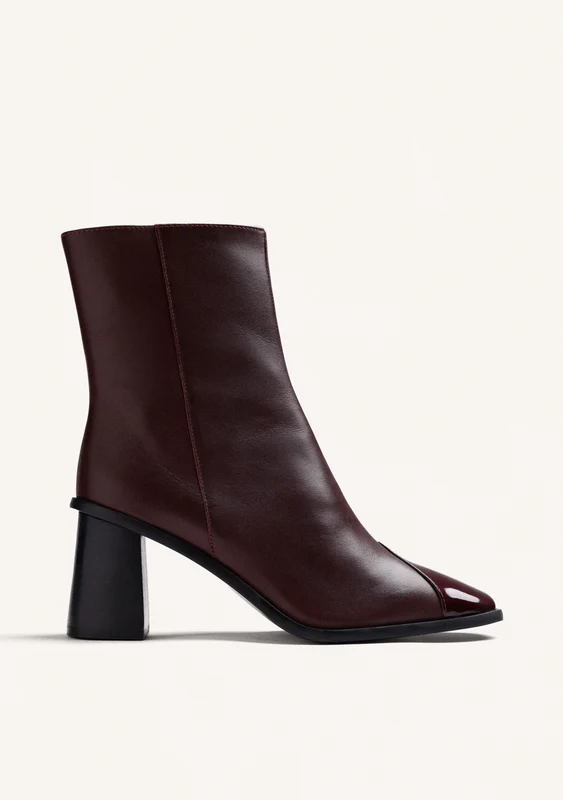 BURGUNDY LEATHER ANKLE BOOTS 36