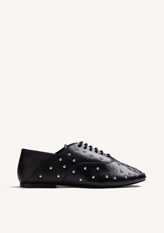 BLACK LEATHER STUDDED FLAT SHOES 41