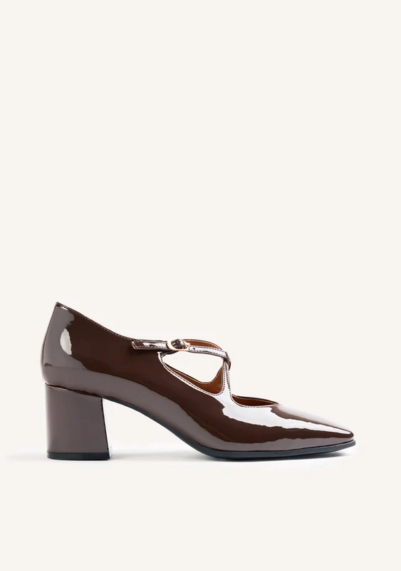 BROWN PATENT EFFECT HEEL SHOES 36
