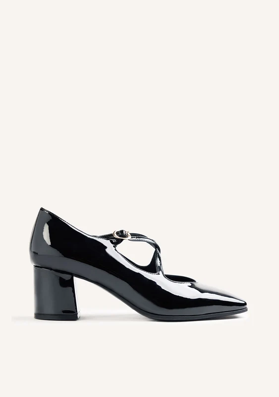 BLACK PATENT EFFECT HEEL SHOES 37