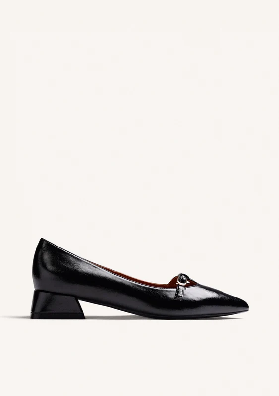 BLACK PATENT EFFECT HEEL SHOES 38