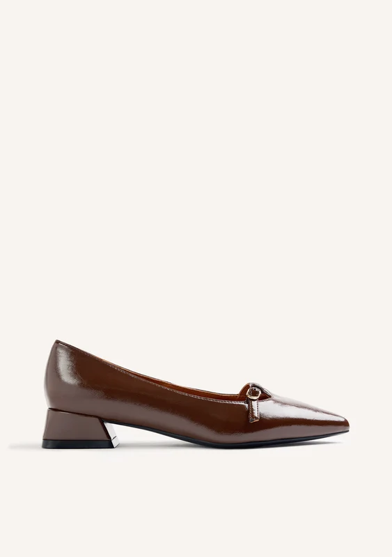 BROWN PATENT EFFECT HEEL SHOES 41