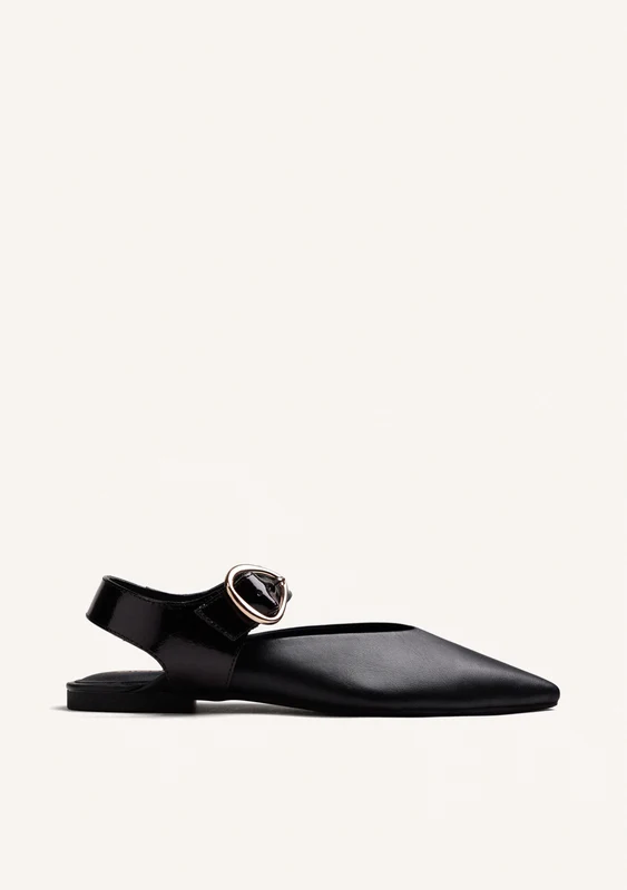 BLACK LEATHER BACKLESS BALLET FLATS 41