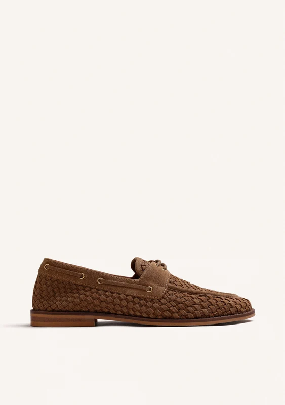 BROWN BRAIDED LEATHER BOAT SHOES 39
