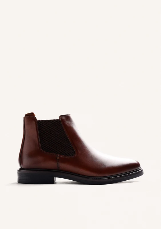 BROWN CHELSEA LEATHER ANKLE BOOTS 41