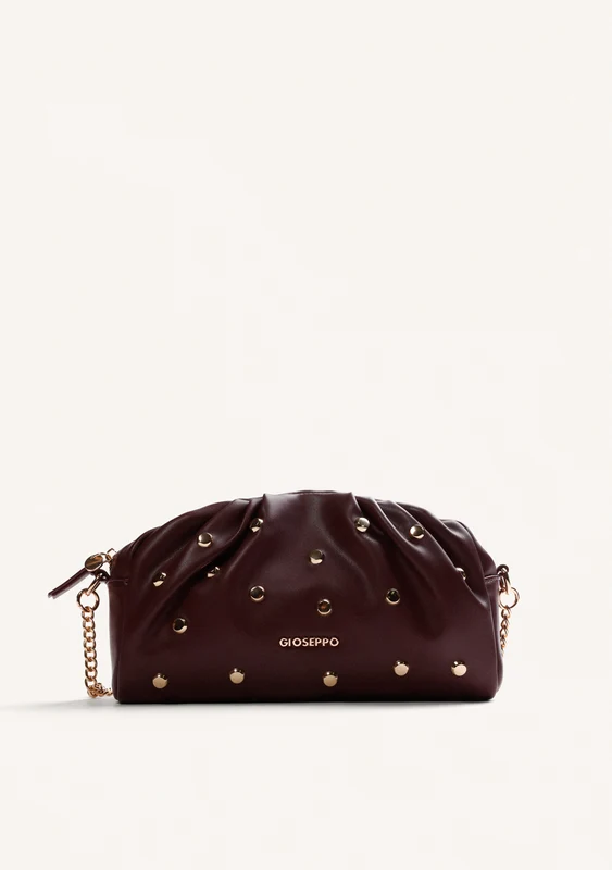BURGUNDY WRINKLED EFFECT CROSSBODY BAG WITH STUDS UNICO