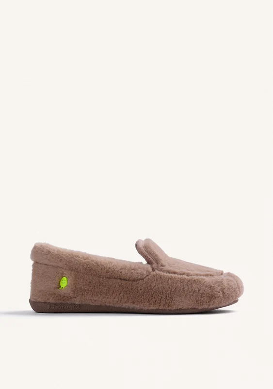 TAUPE HOUSE SLIPPERS MOCASSIN STYLE WITH FUR 38