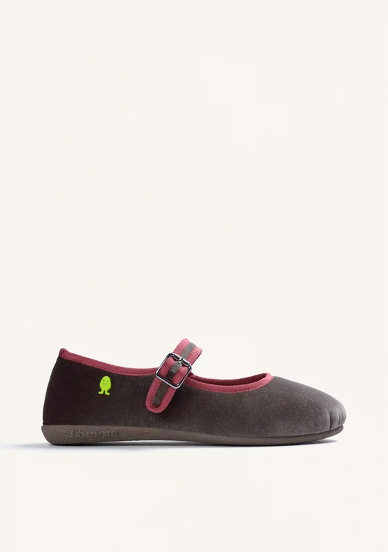 TAUPE VELVET MARY-JANE STYLE HOUSE SLIPPERS 38