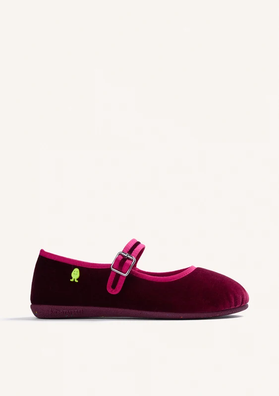 BURGUNDY VELVET MARY-JANE STYLE HOUSE SLIPPERS 37