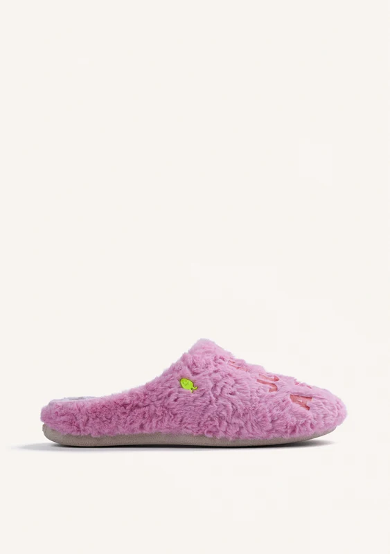 PINK FUZZY HOUSE SLIPPERS WITH TEXT 40