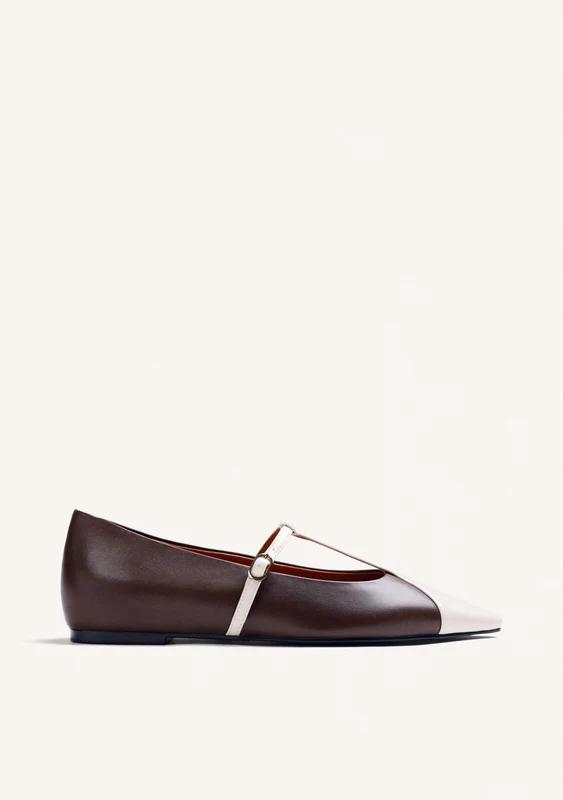 BROWN LEATHER WEDGE BALLET FLATS 36