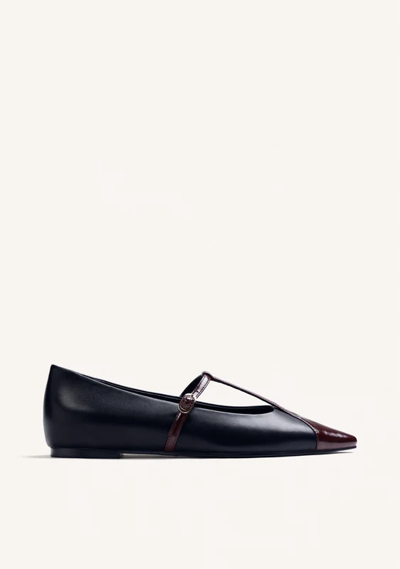 BLACK LEATHER WEDGE BALLET FLATS 37