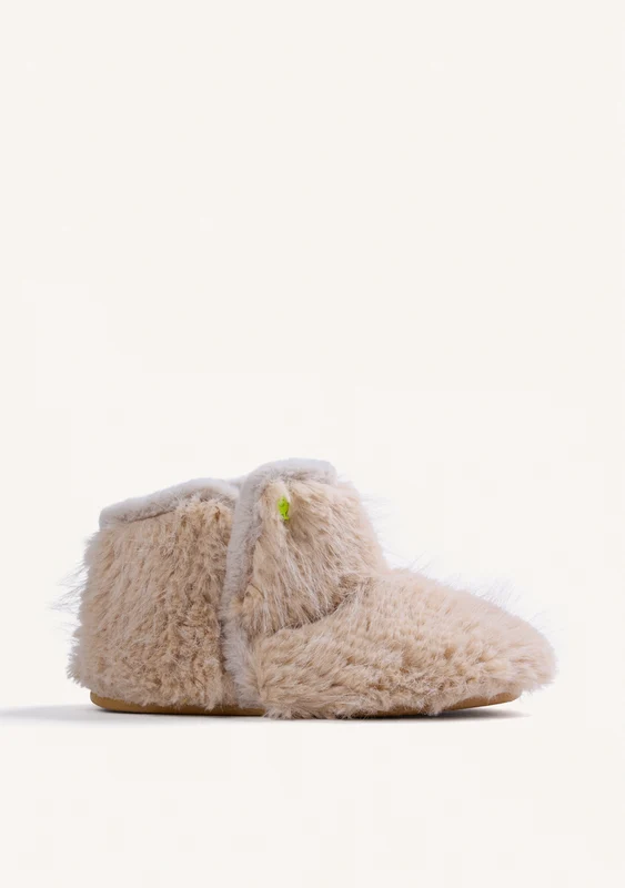 BEIGE FUR ANKLE HOUSE SLIPPERS 36
