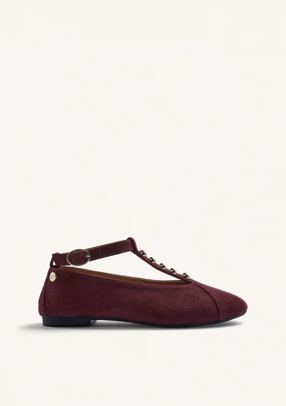 BURGUNDY LEATHER BALLET FLATS WITH STUDS 38