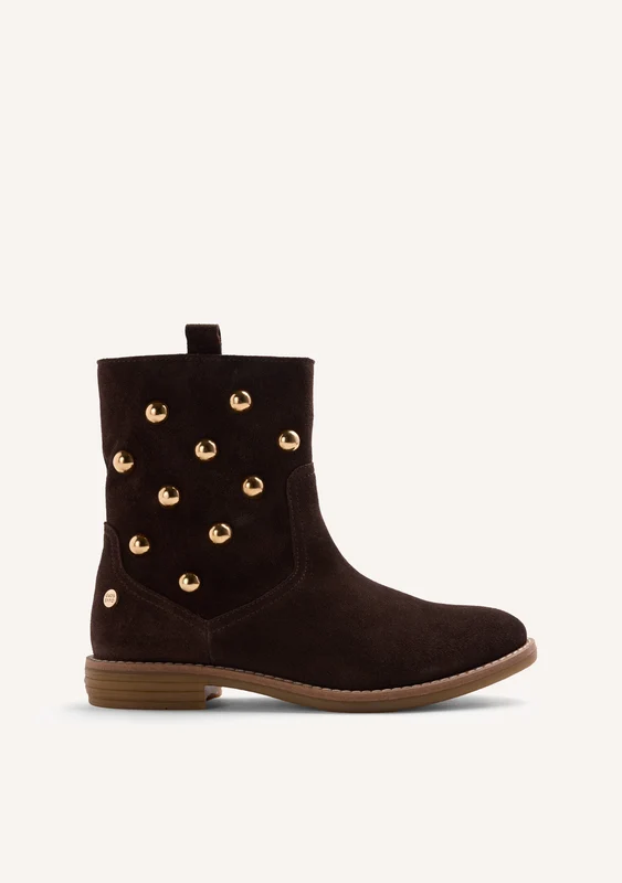 CHOCOLATE LEATHER STUDDED ANKLE BOOTS 30