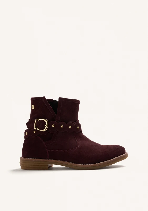 BURGUNDY LEATHER ANKLE BOOTS WITH SIDE ZIPPER 37
