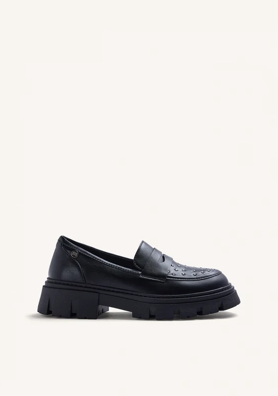 BLACK STUDDED LOAFERS WITH TRACK SOLE 38