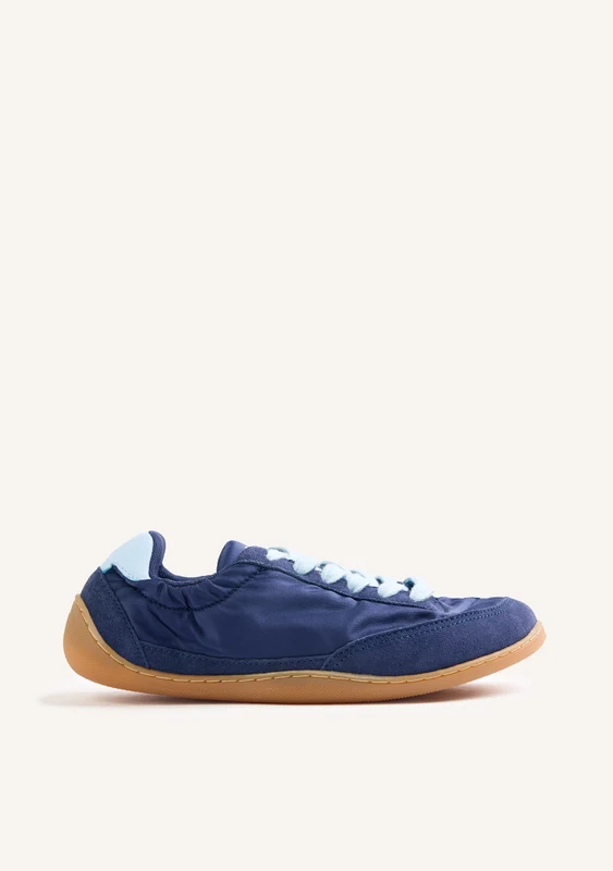 NAVY BLUE SATIN AND LEATHER BAREFOOT SNEAKERS 37