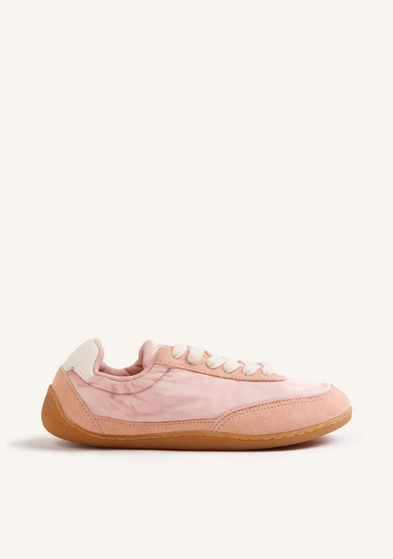 TERRACOTTA SATIN AND LEATHER BAREFOOT SNEAKERS 36
