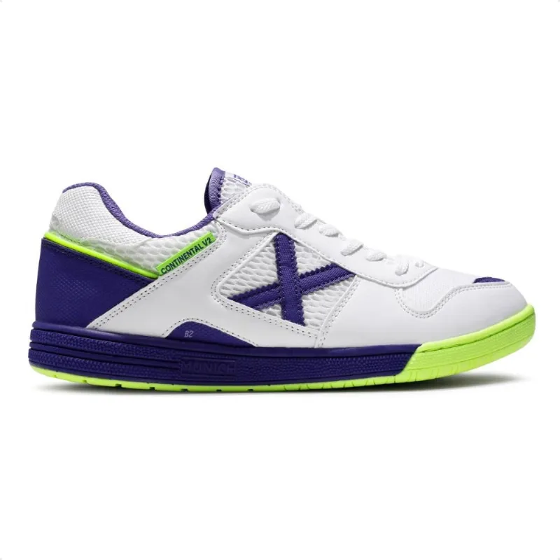Chuteira Futsal Munich Continental V2 Masculina 40 / Branco / Roxo