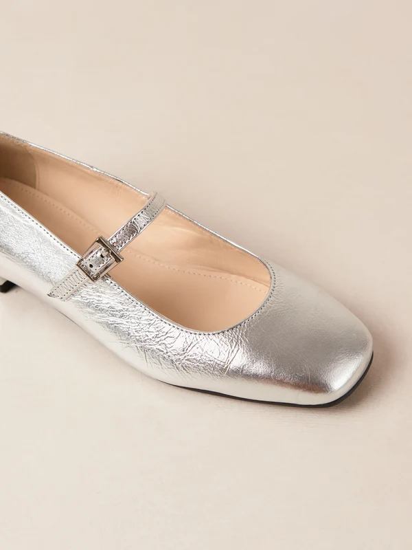 Por Do Sol Shimmer Silver Leather Ballet Flats - Shimmer Silver Shimmer Silver / 39