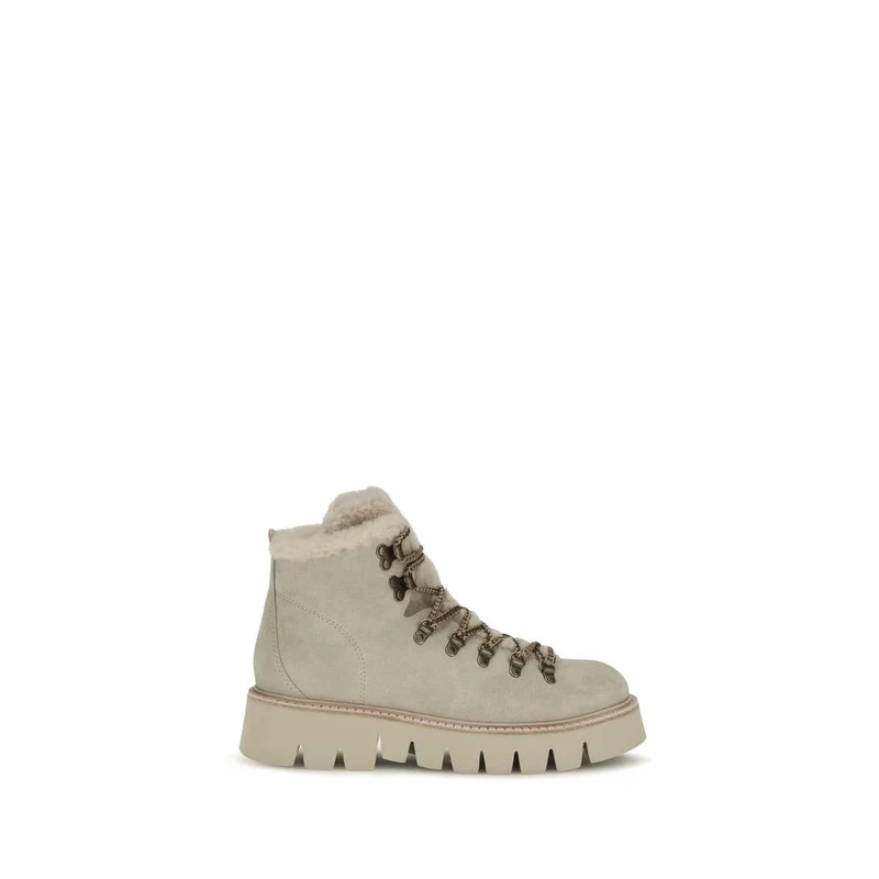 Pedro García Beige Calf Leather Bos Taurus Lace-Up Boots EU39/US9