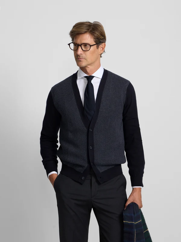 Cardigan espiga business azul marino S / AZUL MARINO