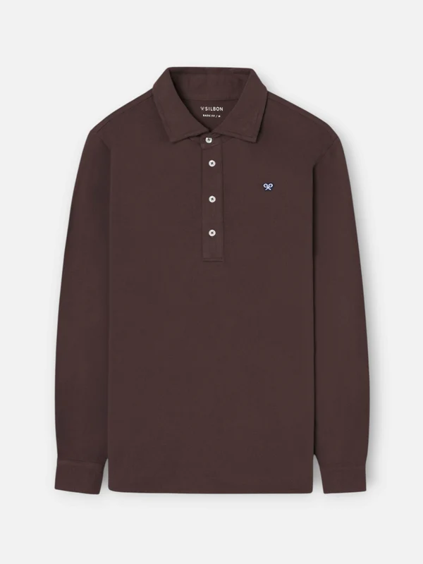 Polo manga larga marron 5XL / MARRÓN