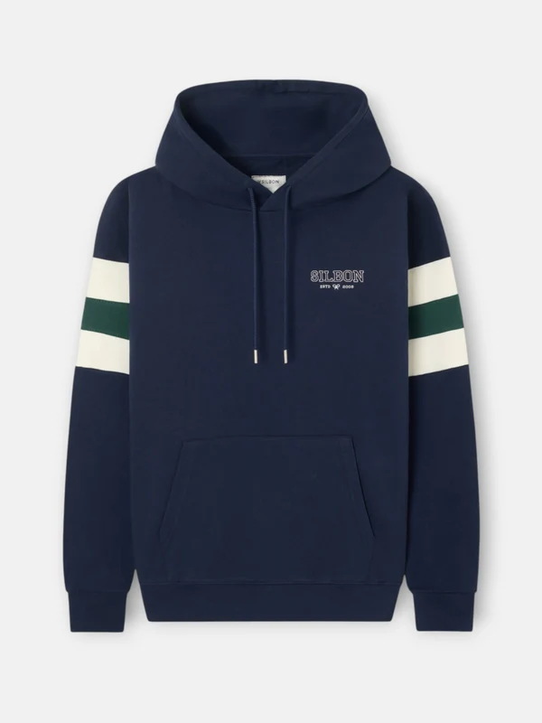 Sudadera capucha relaxed franjas azul marino S / AZUL MARINO