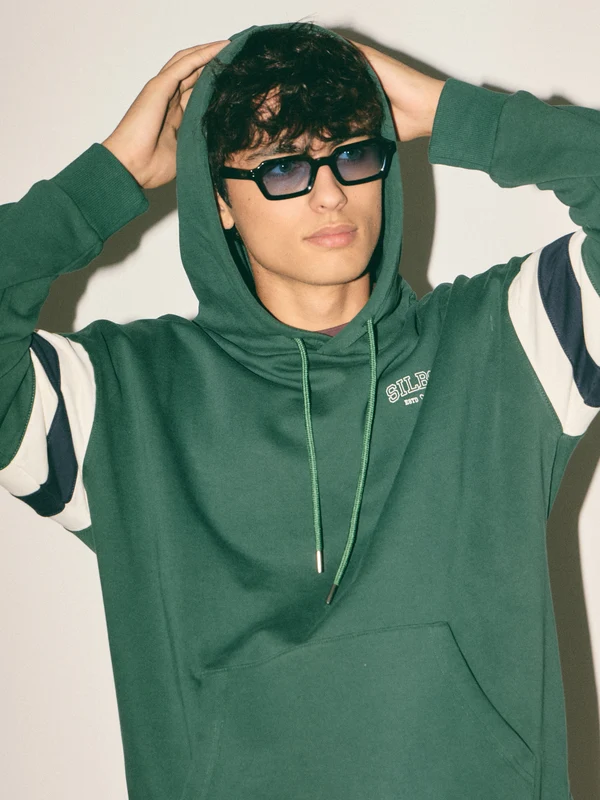 Sudadera capucha relaxed franjas verde oscuro XL / VERDE