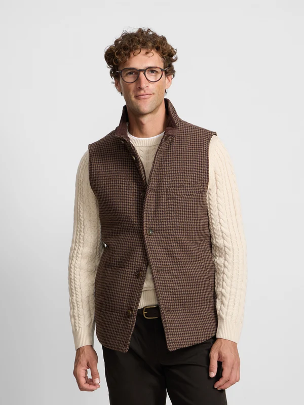 Chaleco casual pata de gallo beige M / BEIGE