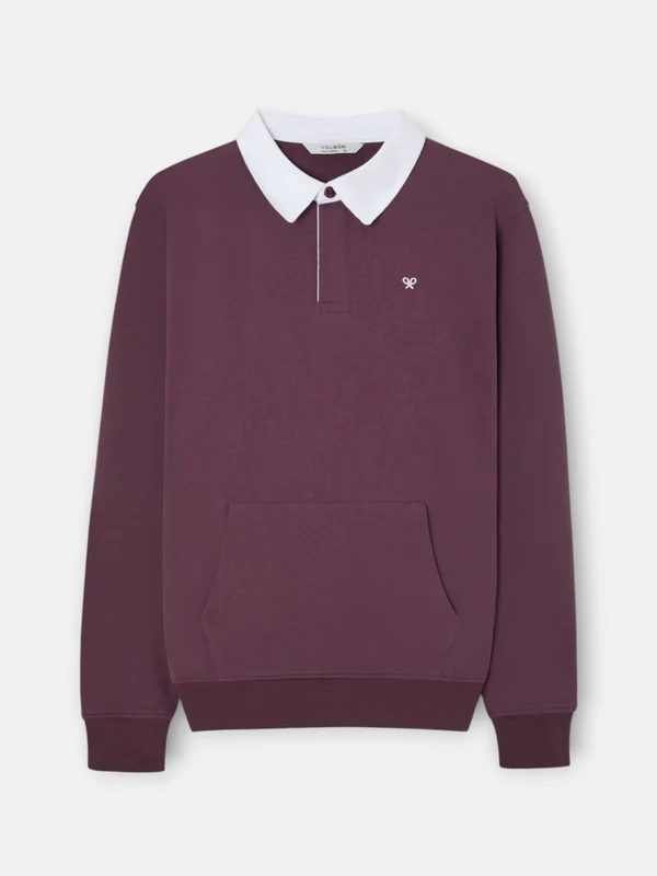 Polo manga larga cuello contraste burdeos XXXL / BURDEOS