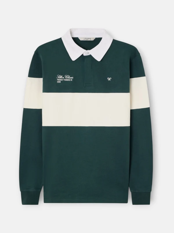 Polo manga larga raya crema verde botella XS / VERDE