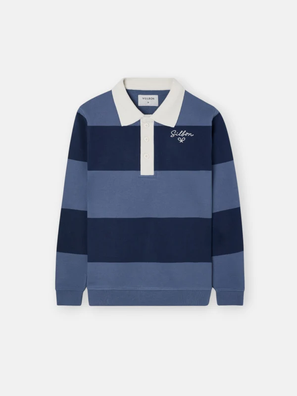 Sudadera kids cuello polo raya ancha azul marino 2 / AZUL MARINO