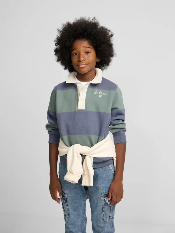 Sudadera kids cuello polo raya ancha verde oscuro 6 / VERDE