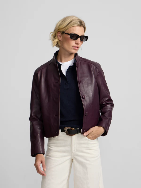Chaqueta piel napa botones granate L / BURDEOS