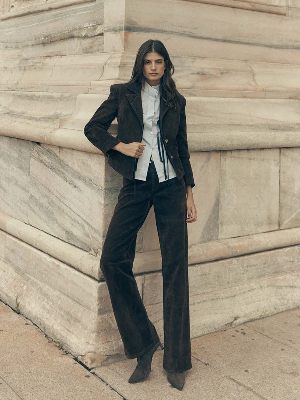Pantalon unique flocado marron 44 / MARRÓN