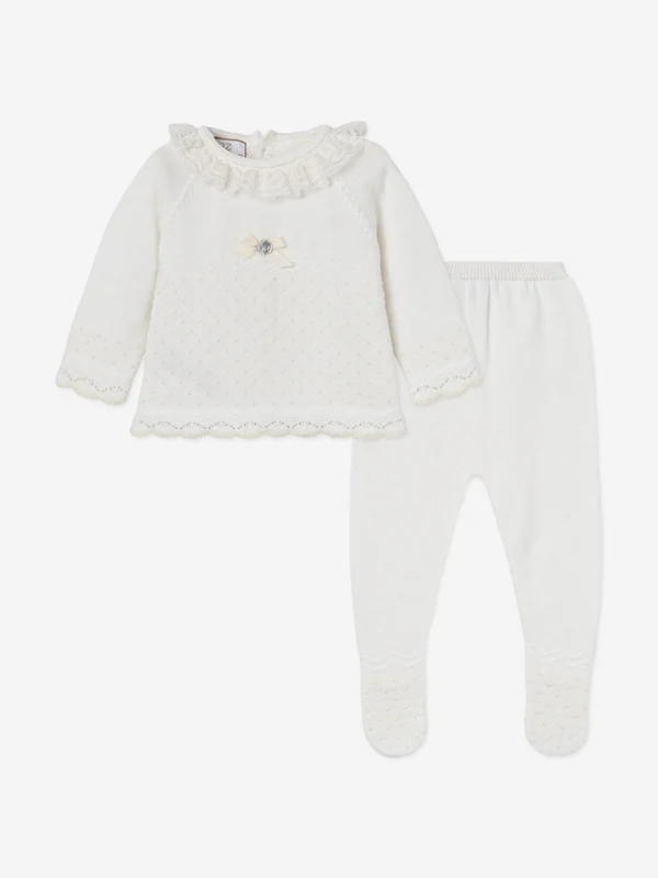 Paz Rodriguez Baby 2 Piece Cotton Knit Set in Ivory Ivory / 9 Mths