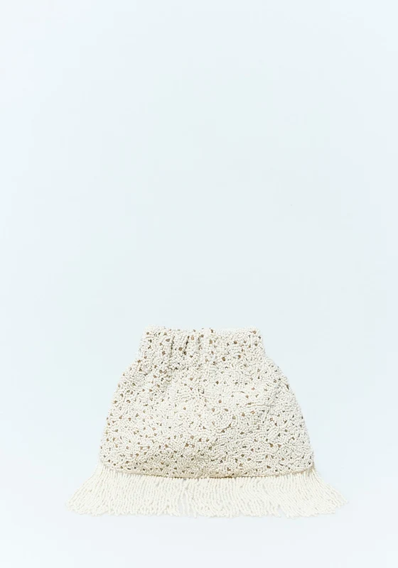 Beaded Fringe Pouch - Ecru Ecru / -