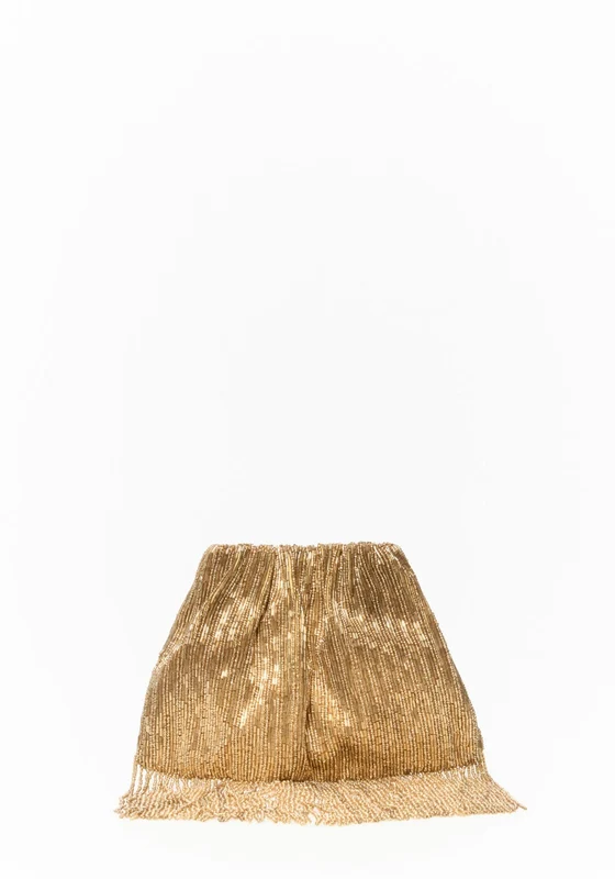 Beaded Fringe Pouch - Gold Gold / -