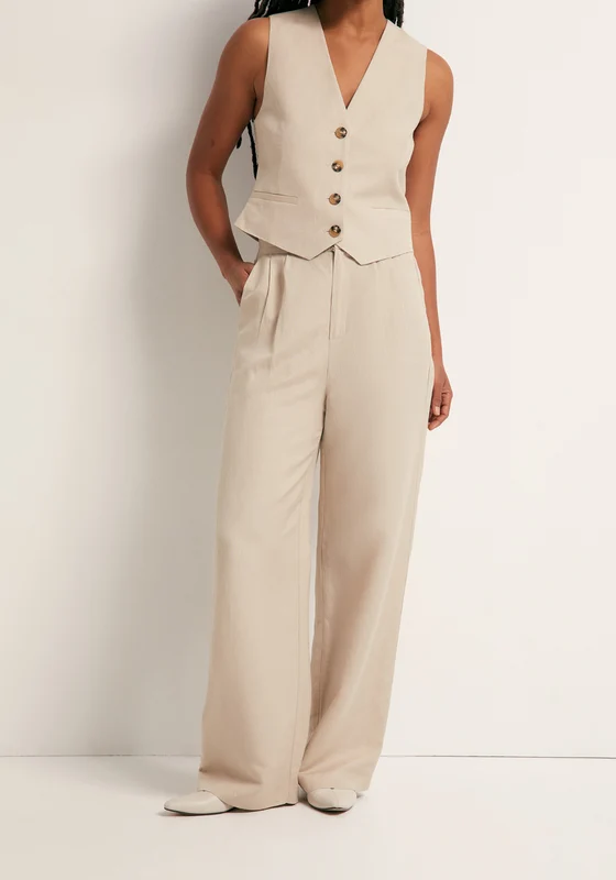 Pleated Formal Linen Trousers - Beige Beige / 36