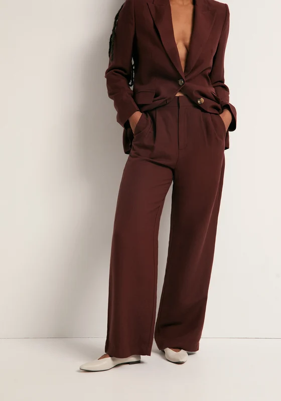 Pleated Formal Linen Trousers - Red Burgundy / 42